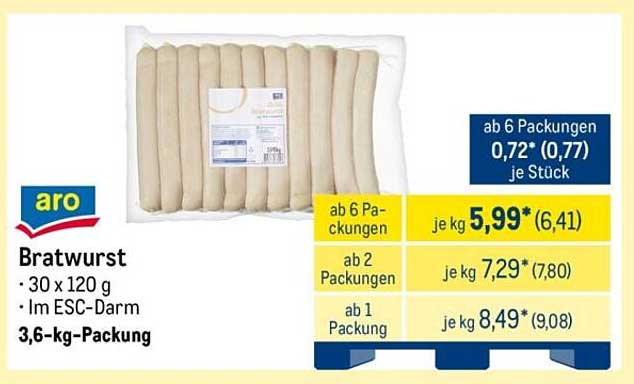 aro Bratwurst 3,6-kg-Packung - Genießen Sie den Grillgenuss!