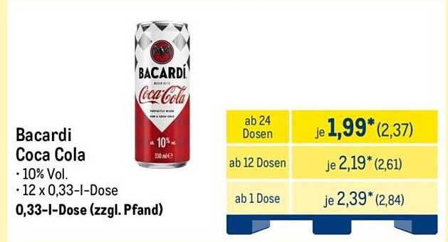Bacardi Coca Cola 0,33 l - Erfrischender Genuss zum besten Preis