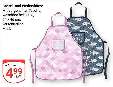 Bastel- und Werkschürze mit aufgenähter Tasche, waschbar bei 30 °C, 54 x 46 cm, verschiedene Motive