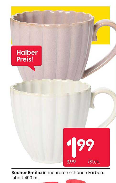 Becher Emilia in mehreren schönen Farben, Inhalt 400 ml