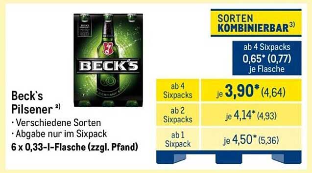 Beck's Pilsener 6 x 0,33 l-Flasche (zzgl. Pfand)