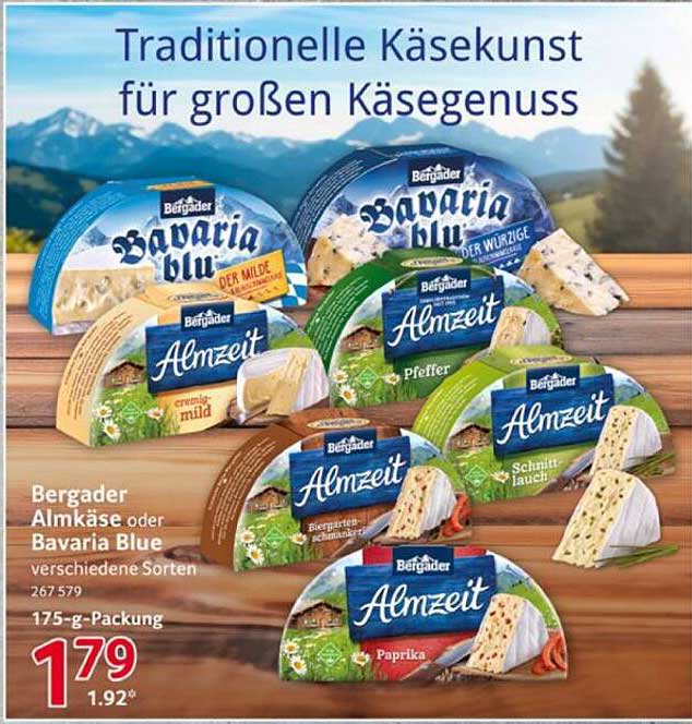 Bergader Almkäse oder Bavaria Blue – 175 g Packung