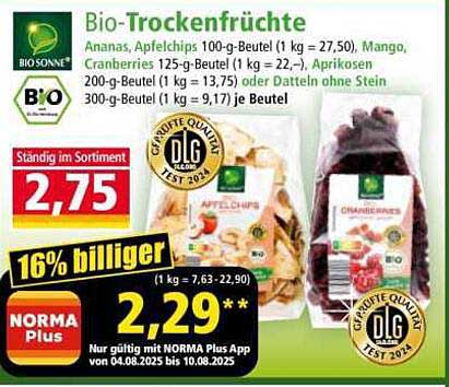 Bio-Trockenfrüchte - Apfelchips und Cranberries im Angebot