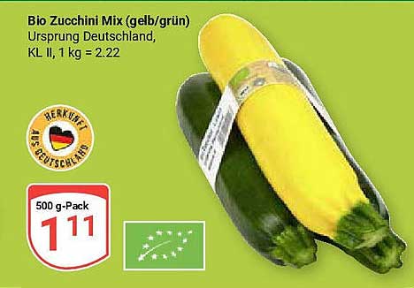 Bio Zucchini Mix (gelb/grün) 500 g-Pack