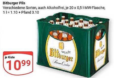 Bitburger Pils, verschiedene Sorten, je 20 x 0,5 l-MW-Flasche