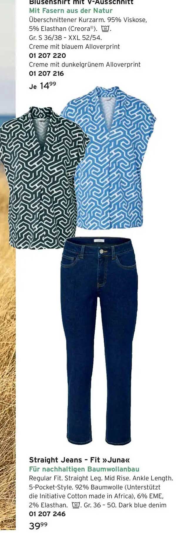 Blusenshirt mit V-Ausschnitt und Straight Jeans - Fit »Juna«