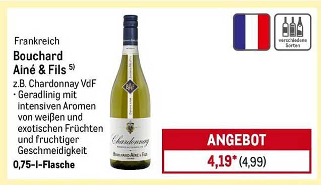 Bouchard Ainé & Fils Chardonnay VdF 0,75 l für nur 4,19 €