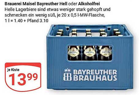Brauerei Maisel Bayreuther Hell oder Alkoholfrei