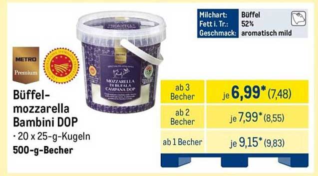 Büffelmozzarella Bambini DOP – 20 x 25-g-Kugeln im 500-g-Becher