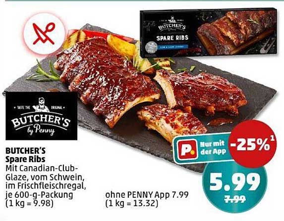 BUTCHER'S Spare Ribs mit Canadian-Club-Glaze, 600-g-Packung