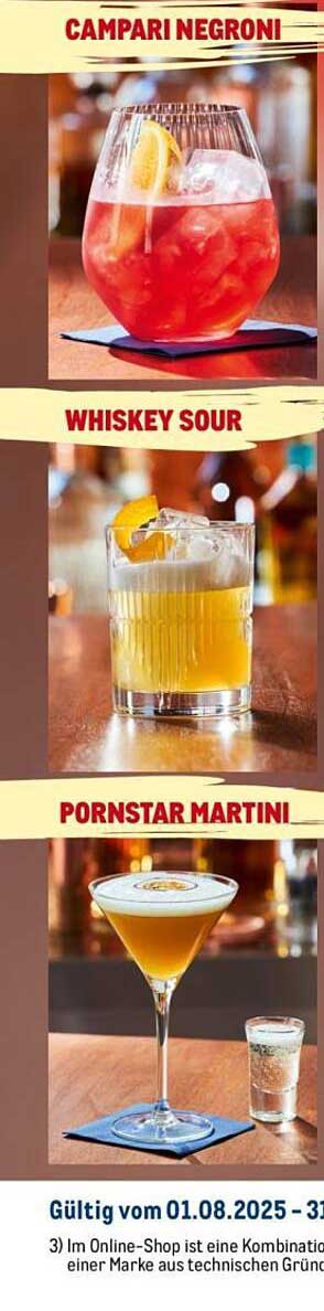 Campari Negroni, Whiskey Sour und Pornstar Martini