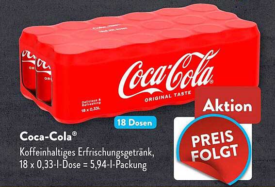 Coca-Cola® Koffeinhaltiges Erfrischungsgetränk, 18 x 0,33 l-Dose