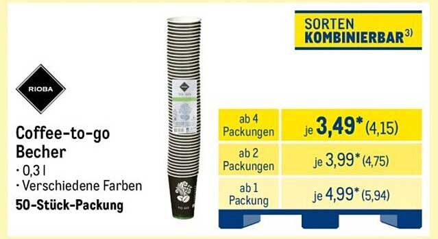 Coffee-to-go Becher 0,3 l – 50-Stück-Packung von Rio ba