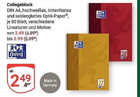 Collegeblock DIN A4 - Hochweißes, Tintenfestes Optik-Paper®