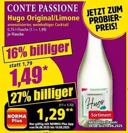 CONTE PASSIONE Hugo Original/Limone - aromatisierter, weinhaltiger Cocktail