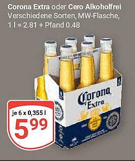 Corona Extra oder Cero Alkoholfrei – 6er-Pack