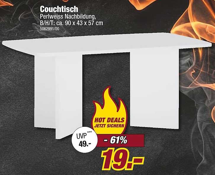 Couchtisch Perlweiss Nachbildung, ca. 90 x 43 x 57 cm