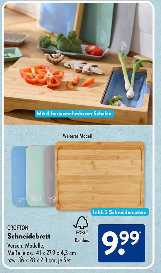 CROFTON Schneidebrett mit 4 herausnehmbaren Schalen und 3 Schneidematten