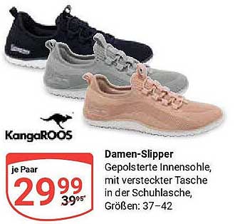 Damen-Slipper KangaROOS - gepolsterte Innensohle, mit versteckter Tasche in der Schuhlasche, Größen: 37-42