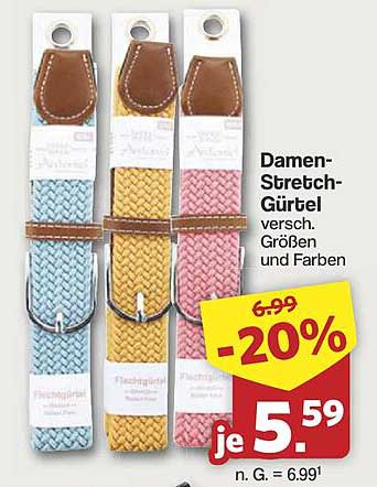 Damen-Stretch-Gürtel in verschiedenen Größen und Farben