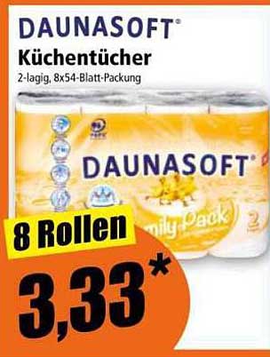 DAUNASOFT Küchentücher 2-lagig, 8x54-Blatt-Packung