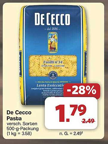 De Cecco Pasta - Fusilli n°34 500-g-Packung