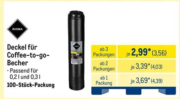 Deckel für Coffee-to-go-Becher von Rioba – 100-Stück-Packung