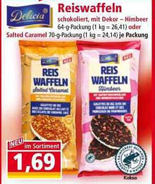 Delicia Reiswaffeln - Schokoliert mit Dekor Himbeere oder Salted Caramel