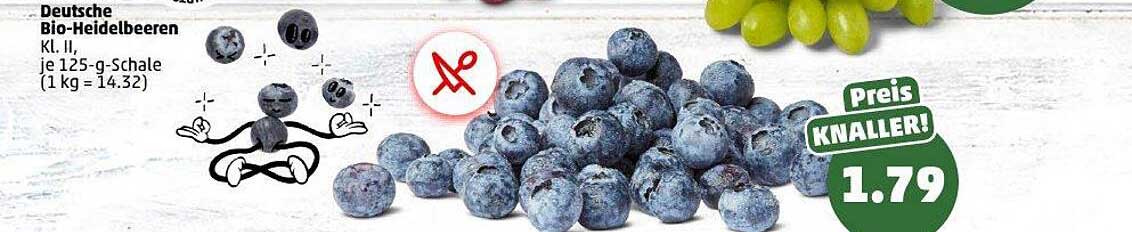 Deutsche Bio-Heidelbeeren Kl. II, je 125-g-Schale (1 kg = 14,32)