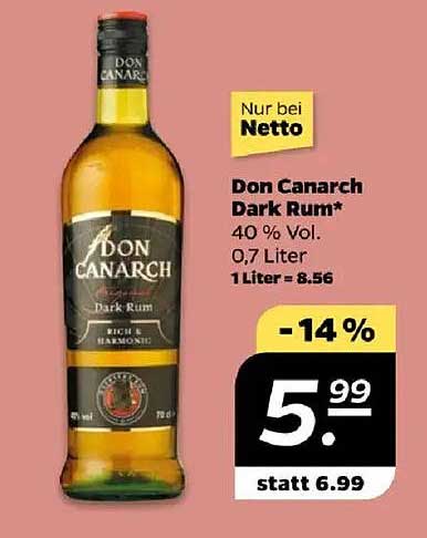 Don Canarch Dark Rum* 40 % Vol. - 0,7 Liter