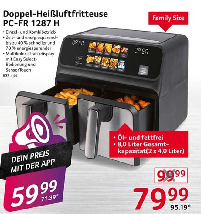 Doppel-Heißluftfritteuse PC-FR 1287 H