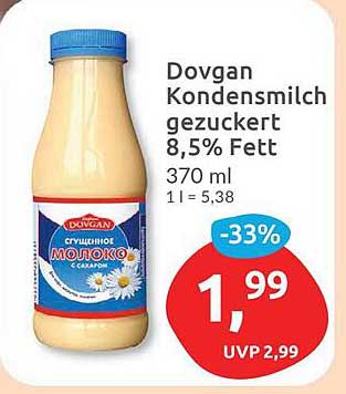 Dovgan Kondensmilch gezuckert 8,5% Fett 370 ml
