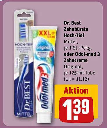 Dr. Best Zahnbürste Hoch-Tief Mittel oder Odol-med 3 Zahnpasta Original