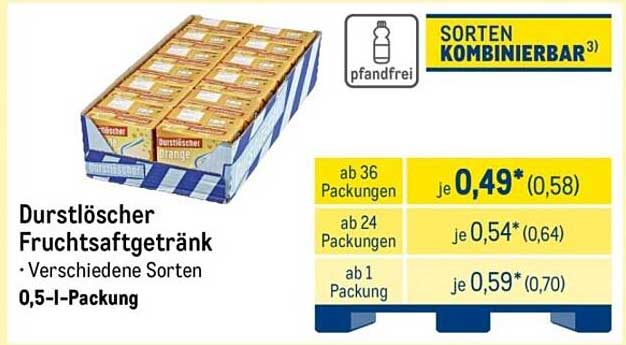 Durstlöscher Fruchtsaftgetränk – Verschiedene Sorten (0,5-l-Packung)