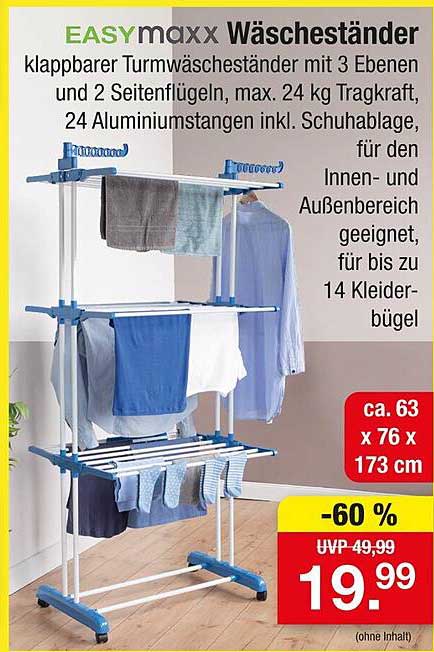 EASYmaxx Wäscheständer klappbar Turmwäscheständer mit 3 Ebenen
