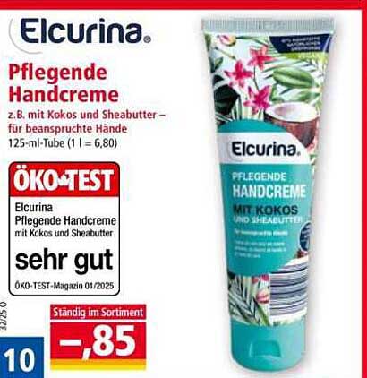 Elcurina Pflegende Handcreme mit Kokos und Sheabutter 125 ml