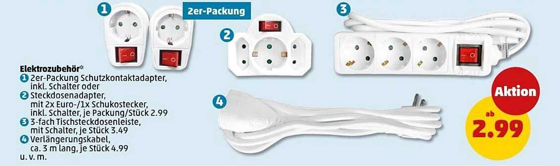 Elektrozubehör 2er-Packung Schutzkontaktadapter, inkl. Schalter oder Steckdosenadapter