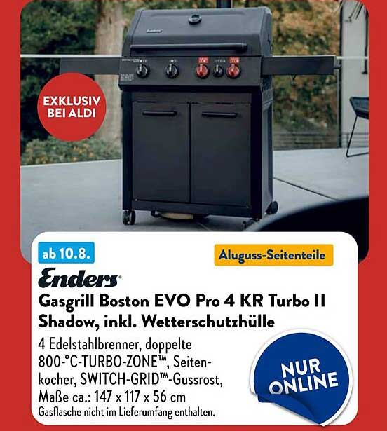 Enders Gasgrill Boston EVO Pro 4 KR Turbo II Shadow, inkl. Wetterschutzhülle