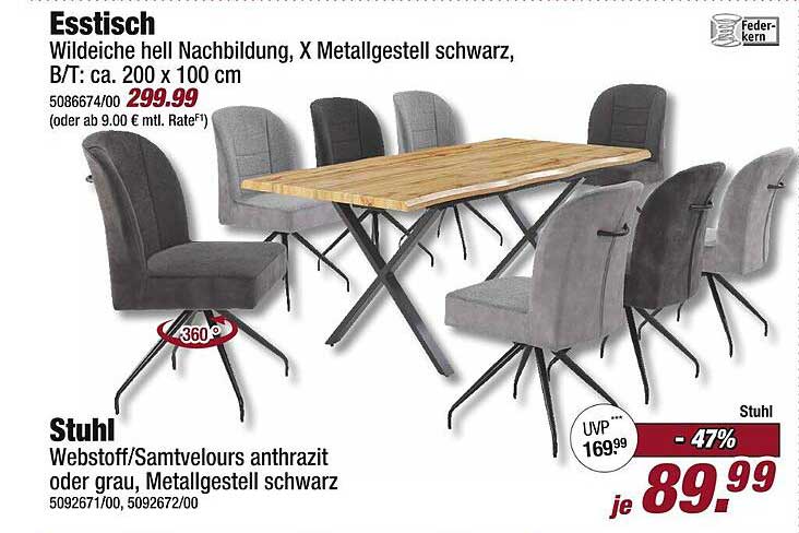 Esstisch und Stuhl Set - Wild-eiche Nachbildung mit Metallgestell