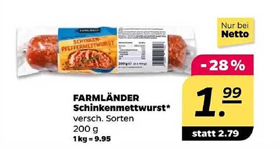 FARMLÄNDER Schinkenmettwurst, 200 g