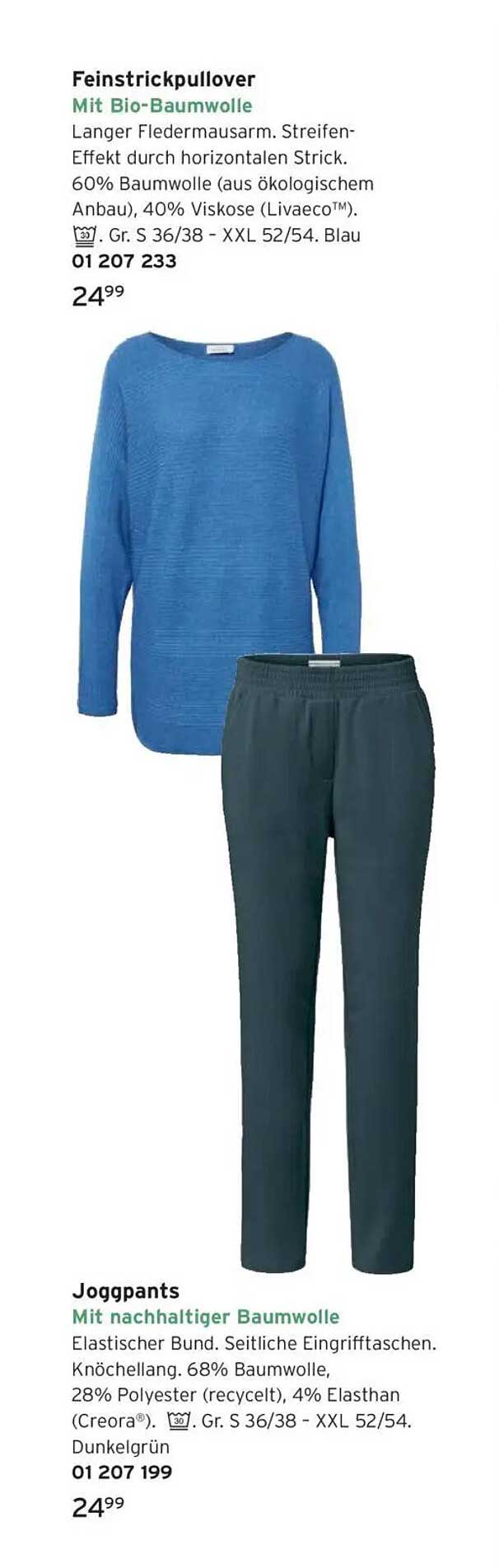 Feinstrickpullover mit Bio-Baumwolle und Joggpants mit nachhaltiger Baumwolle