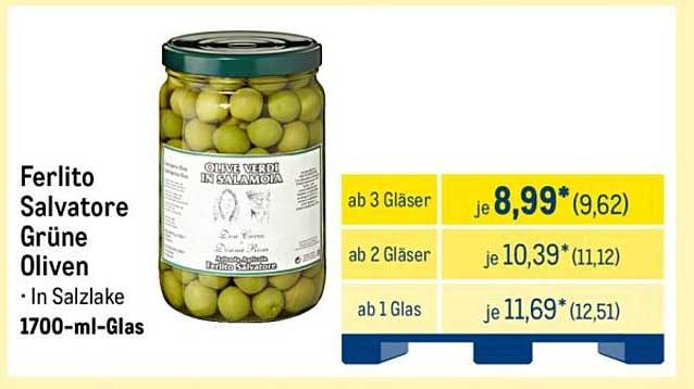 Ferlito Salvatore Grüne Oliven in Salzlake - 1700-ml-Glas