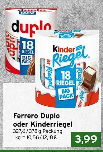Ferrero Duplo oder Kinder Riegel 18 Riegel Big Pack