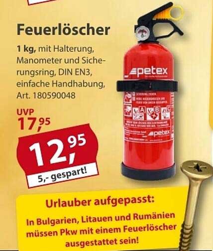 Feuerlöscher 1 kg mit Halterung, Manometer und Sicherheitsring