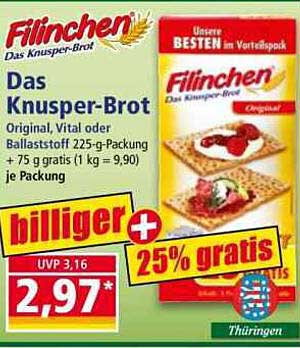 Filinchen Das Knusper-Brot - Original, Vital oder Ballaststoff 225-g-Packung + 75 g gratis