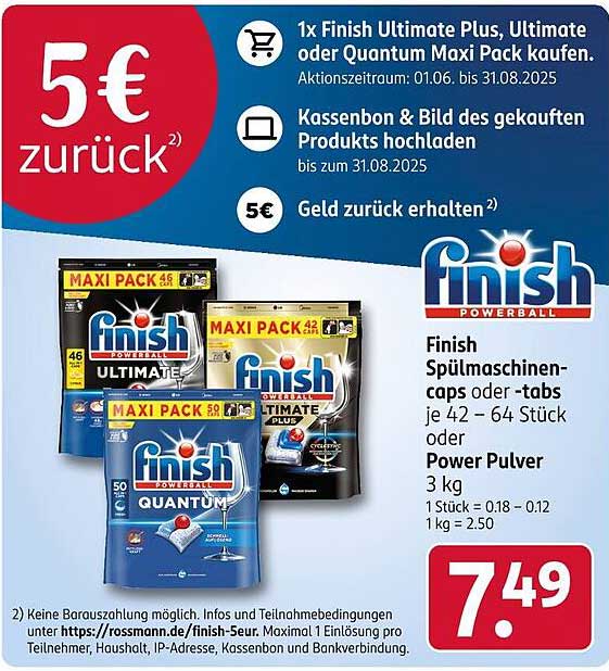 Finish Spülmaschinen-Caps oder -Tabs, je 42 – 64 Stück oder Power Pulver 3 kg