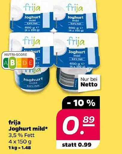 frija Joghurt mild* 3,5 % Fett, 4 x 150 g