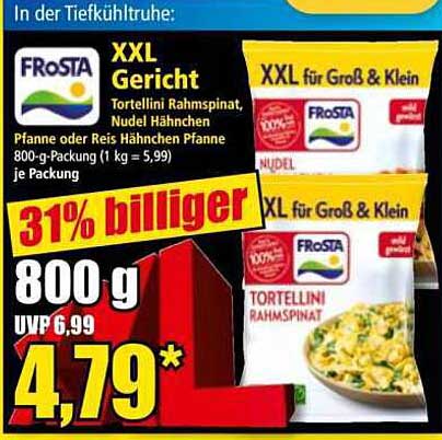FroSTA XXL Gericht Tortellini Rahmspinat, Nudel Hähnchen