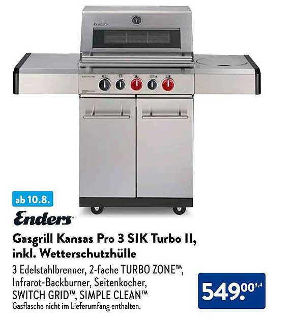 Gasgrill Kansas Pro 3 SIK Turbo II, inkl. Wetterschutzhülle