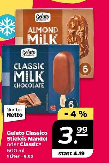 Gelato Classico Stieleis Mandel oder Classic 600 ml